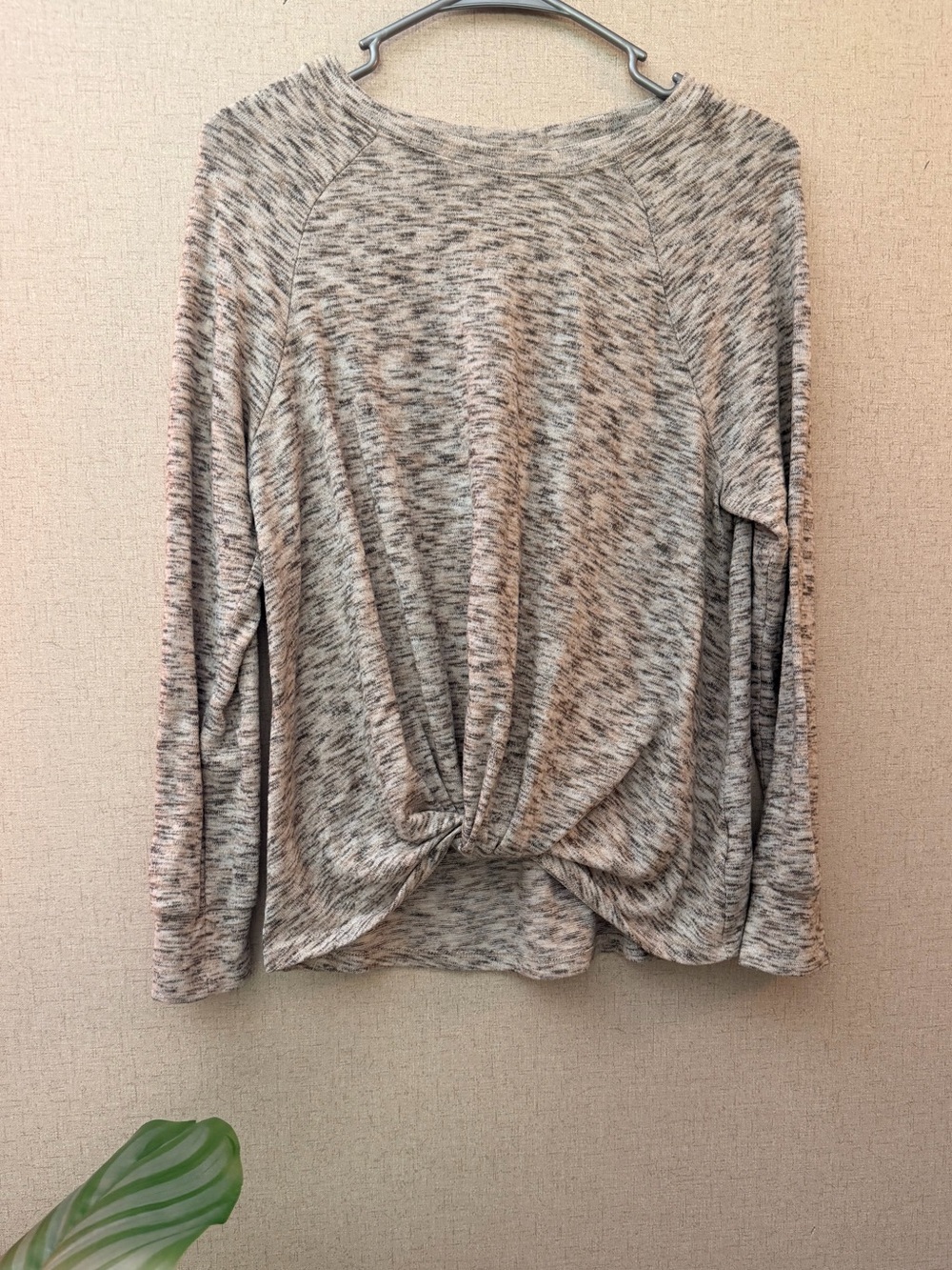 Boho Twist Front Long Sleeve Top | Oatmeal Heathered Sweater Style Shirt